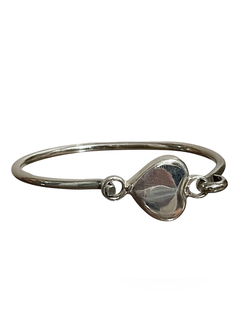 Sterling Silver Solid Puffy Heart Hook Bangle Bracelet Jewelry 925 Mexico  VTG